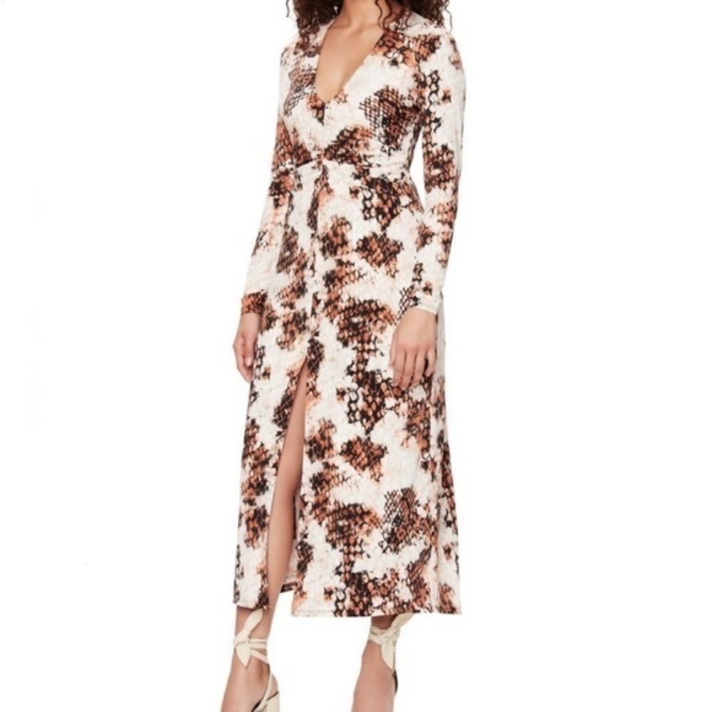 AFRM Zoey Midi Snakeprint Long Sleeve Dress XS